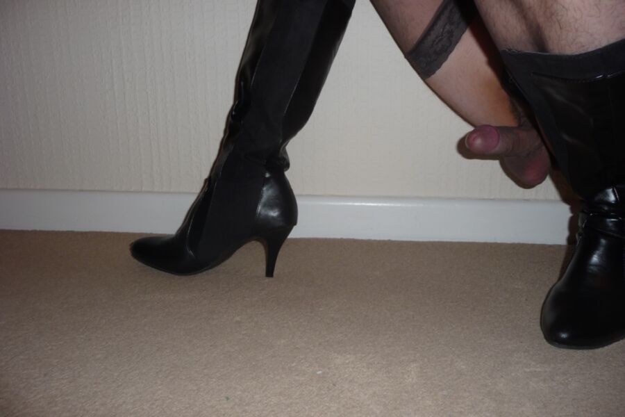 My favourite black boots, a pair of hold-ups and a lace body 10 of 12 pics