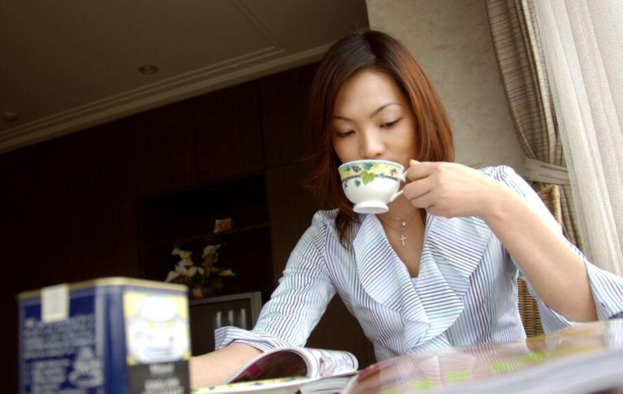 Sexy Japanese teacher having afternoon tea 10 of 14 pics
