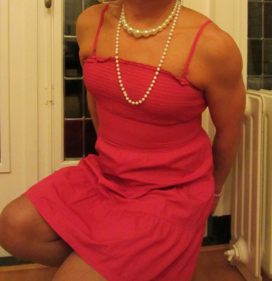Me Cindy Cross crossdressing in a pink summer dress 4 of 7 pics