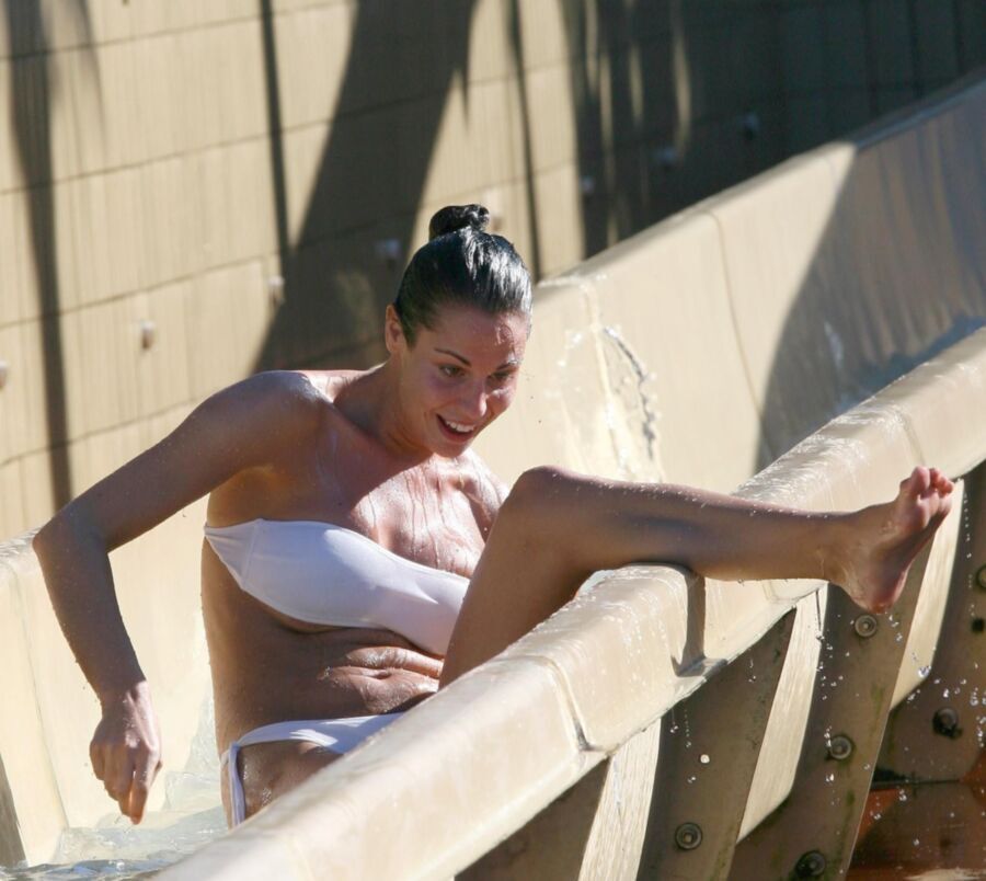 Free porn pics of White strapless bikini on sexy girl in waterpark 10 of 30 pics