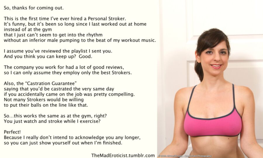 Free porn pics of Strokercise: using pathetic males for workout encouragement 7 of 7 pics