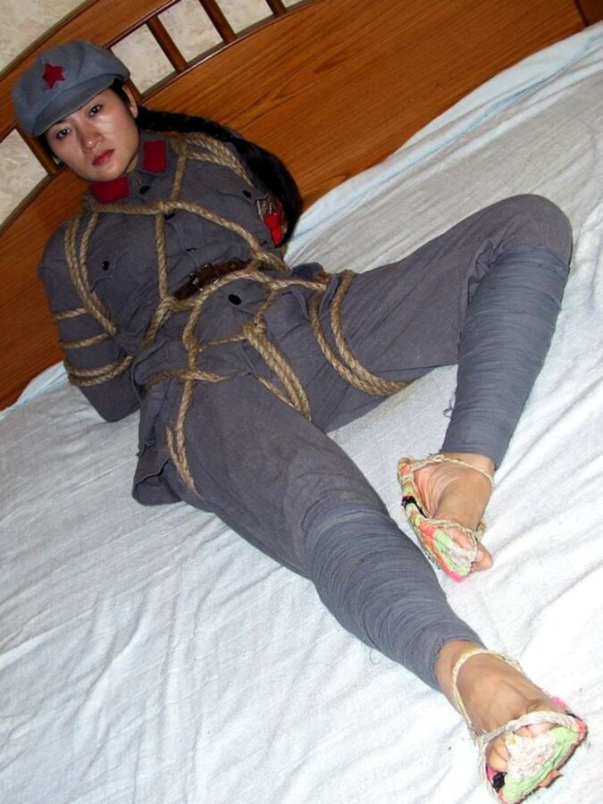 Chinese soldier girl tied up with heavy rope 7 of 12 pics